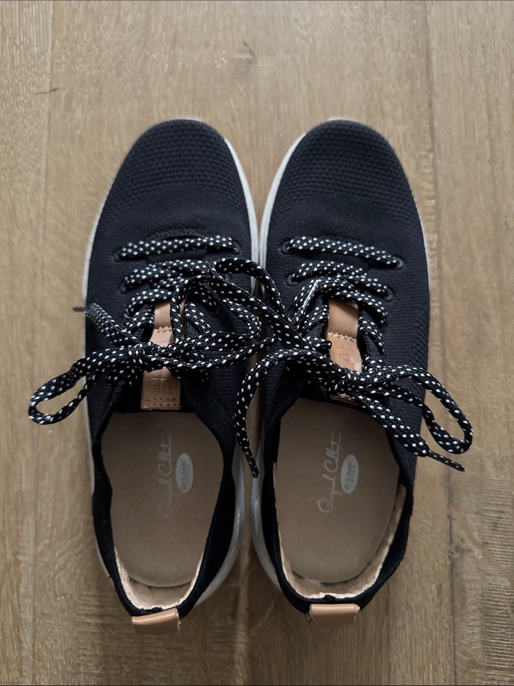 Dr. Scholl's Black Knit Lace-Up Sneakers with Tan Pull Tabs